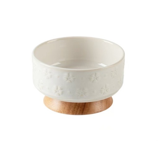 Eco-Friendly Durable Ceramic Pet Food Bowls with Wooden Stand 2 in 1 Protective Cervical