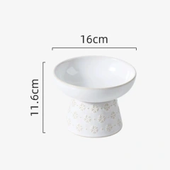 Ceramic Snowflake relief pattern High Footed Bowls for Pet, Cervical Vertebra Protection, Drinking Food Cat Bowl Supplies, 1Pc