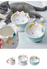 Ceramic High Foot Bowl Pet Oblique Mouth Pet Ceramic Bowl Cat Food Flat Face Cat Water Bowl