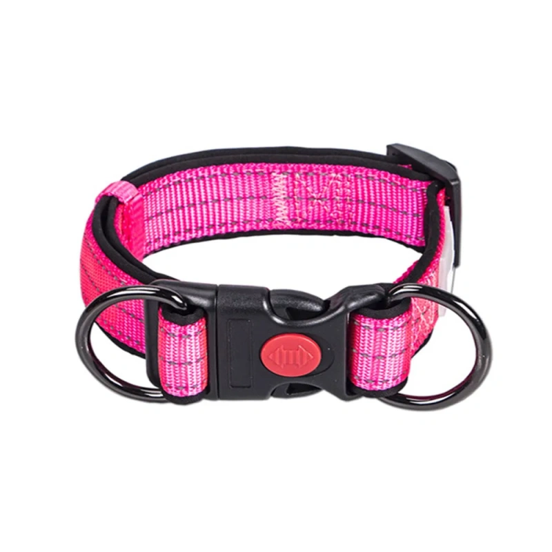 Reflective Padded Dog Collar Durable Strong Double D Ring Safety Nylon Pet Dog Collars Adjustable for Small Medium Large Dogs