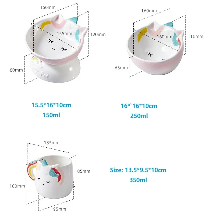 Ceramic High Foot Bowl Pet Oblique Mouth Pet Ceramic Bowl Cat Food Flat Face Cat Water Bowl