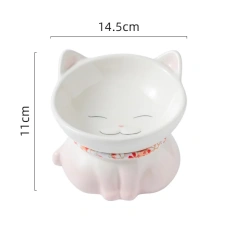 Hot Sale Ceramic Cat Bowl Eco-friendly Solid Design Neck Support Anti-tip Elevated Sloping Edge Small Pet Feeding Plate Food