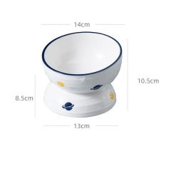 New Arrival Eco-Friendly PET Ceramic Tall Cat Bowl Durable Oval Shape Anti-Vomiting Tilted Elevated Pet Food Bowl