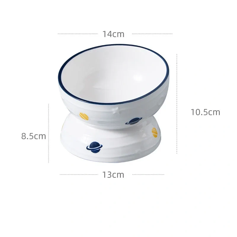 New Arrival Eco-Friendly PET Ceramic Tall Cat Bowl Durable Oval Shape Anti-Vomiting Tilted Elevated Pet Food Bowl