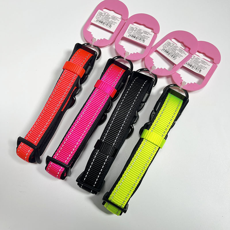 Reflective Dog Collar Durable Strong Double D Ring Safety Nylon Collars