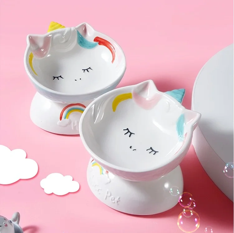 Ceramic High Foot Bowl Pet Oblique Mouth Pet Ceramic Bowl Cat Food Flat Face Cat Water Bowl