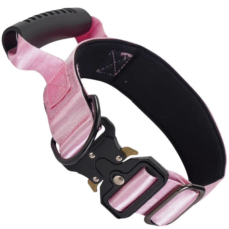 Tactical Dog Collar for Medium Large Dogs, Heavy Duty Dog Collars with Handle, Metal Buckle Dog Training Collar, Thick Military