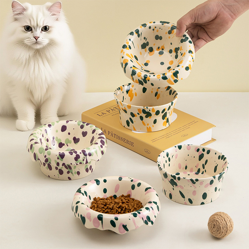 Ceramic cat pet bowl (double bowl)