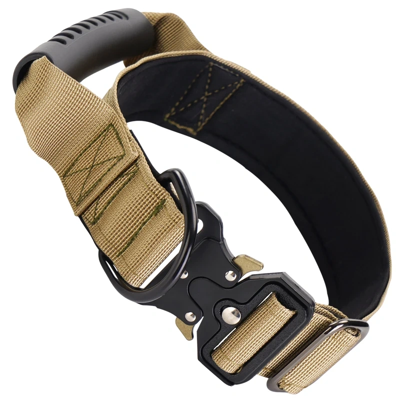 Tactical Dog Collar for Medium Large Dogs, Heavy Duty Dog Collars with Handle, Metal Buckle Dog Training Collar, Thick Military
