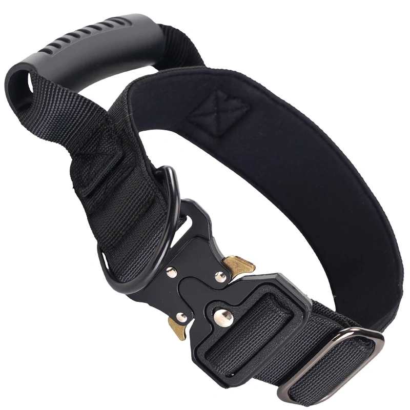 Tactical Dog Collar for Medium Large Dogs, Heavy Duty Dog Collars with Handle, Metal Buckle Dog Training Collar, Thick Military