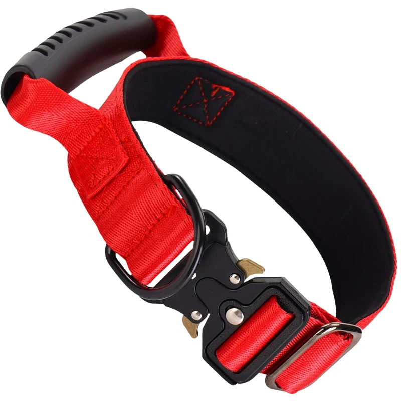Tactical Dog Collar for Medium Large Dogs, Heavy Duty Dog Collars with Handle, Metal Buckle Dog Training Collar, Thick Military