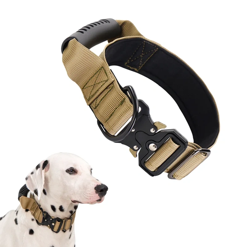 Tactical Dog Collar for Medium Large Dogs, Heavy Duty Dog Collars with Handle, Metal Buckle Dog Training Collar, Thick Military