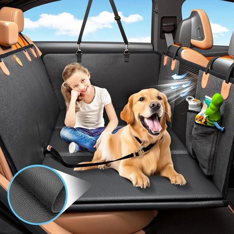 Pet Car Seat Cover Leather Scratch Proof Rear Extender Waterproof Non-slip Back Seat Protector Hammock for Dogs Cats Travelcce
