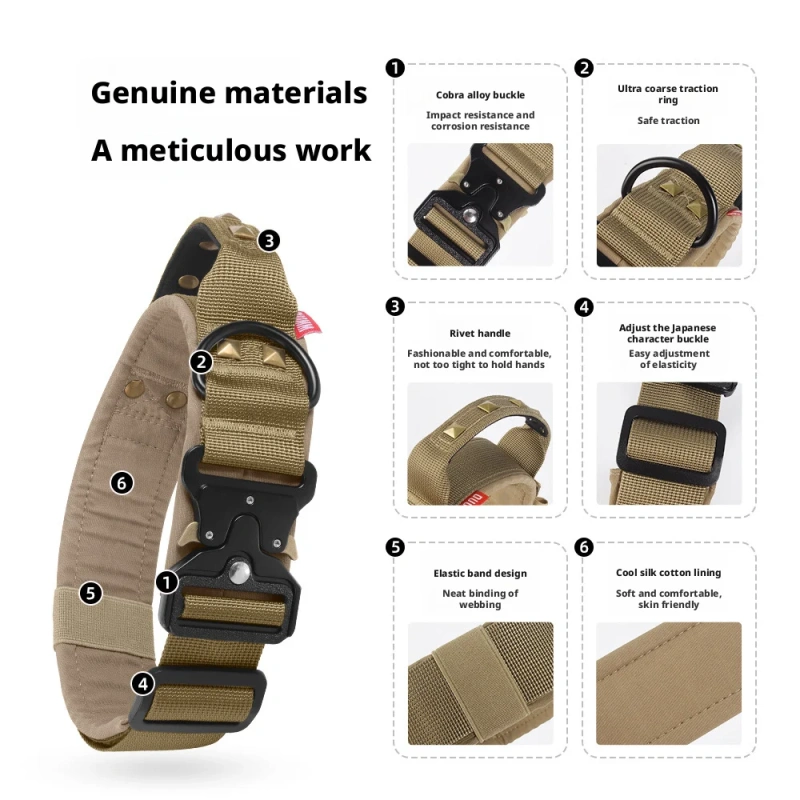 Tactical Dog Collar Heavy Duty Metal Buckle Adjustable Quick Release Nylon Solid Training Collar for Large Dogs Reflective Pet