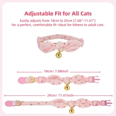 Cotton Bowtie Cat Collar with Bell 2 Pack Adjustable Breakaway Kitten Collars Pink Green Removable Bow Cat Necklace for Cats Pet