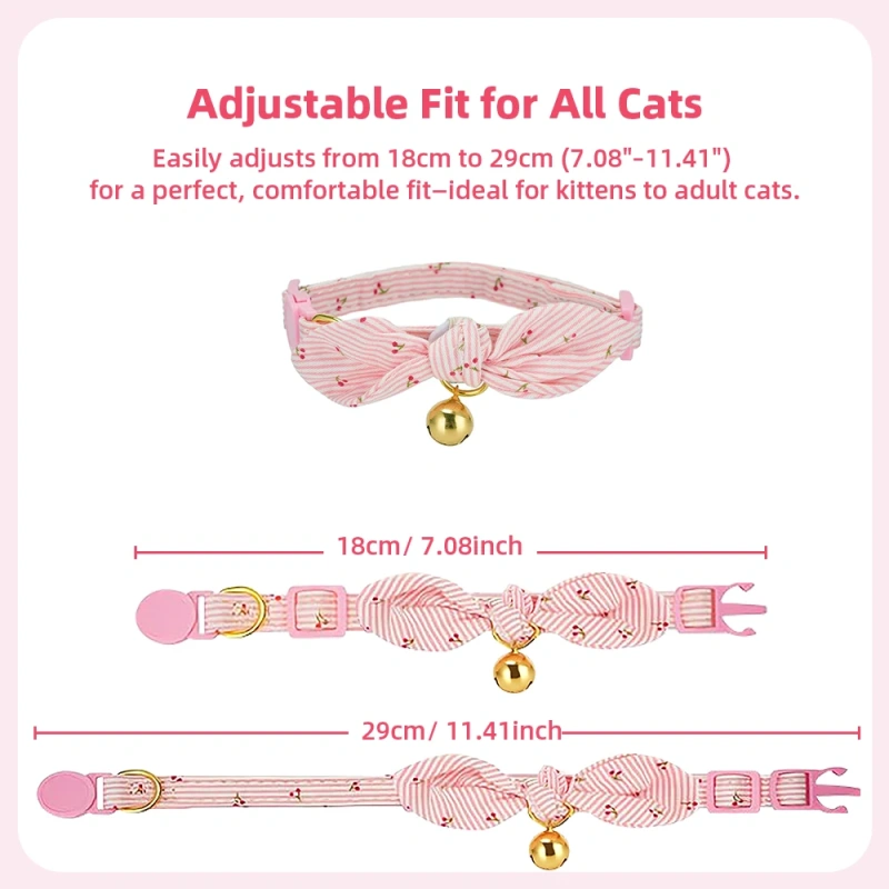 Cotton Bowtie Cat Collar with Bell 2 Pack Adjustable Breakaway Kitten Collars Pink Green Removable Bow Cat Necklace for Cats Pet