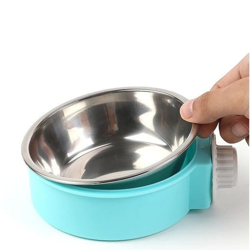Pet hanging stainless steel dog bowl Cat bowl Food bowl anti-upset hanging cage Fixed water bowl fence Pet supplies