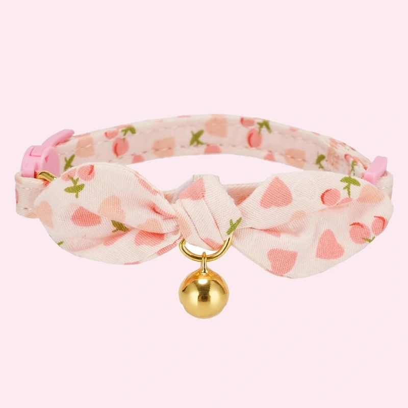 Cotton Bowtie Cat Collar with Bell 2 Pack Adjustable Breakaway Kitten Collars Pink Green Removable Bow Cat Necklace for Cats Pet