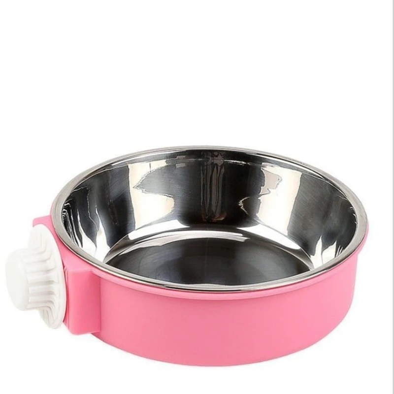 Pet hanging stainless steel dog bowl Cat bowl Food bowl anti-upset hanging cage Fixed water bowl fence Pet supplies