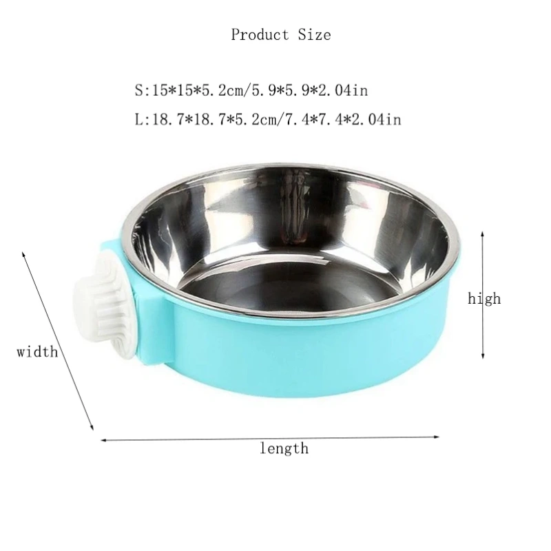 Pet hanging stainless steel dog bowl Cat bowl Food bowl anti-upset hanging cage Fixed water bowl fence Pet supplies
