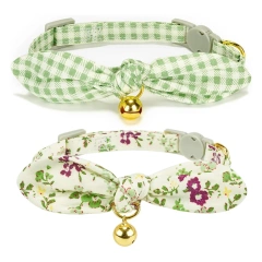 Cotton Bowtie Cat Collar with Bell 2 Pack Adjustable Breakaway Kitten Collars Pink Green Removable Bow Cat Necklace for Cats Pet