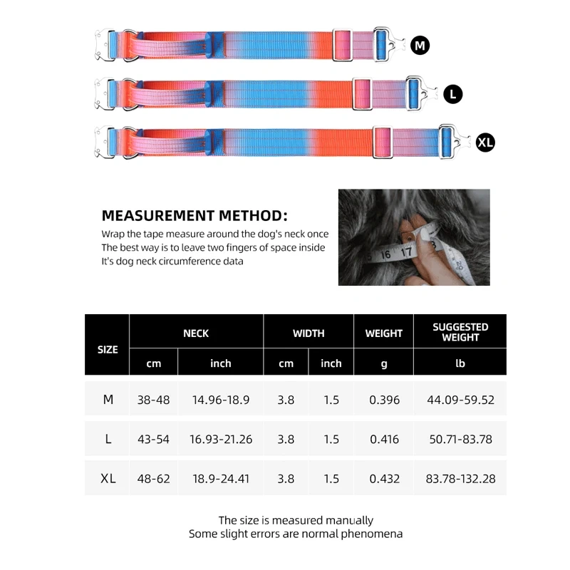 Fashionable Gradient Dog Collar Macaron Color New Pet Collars with Quick Release Metal Buckle Tactical Dog Collar with Handle