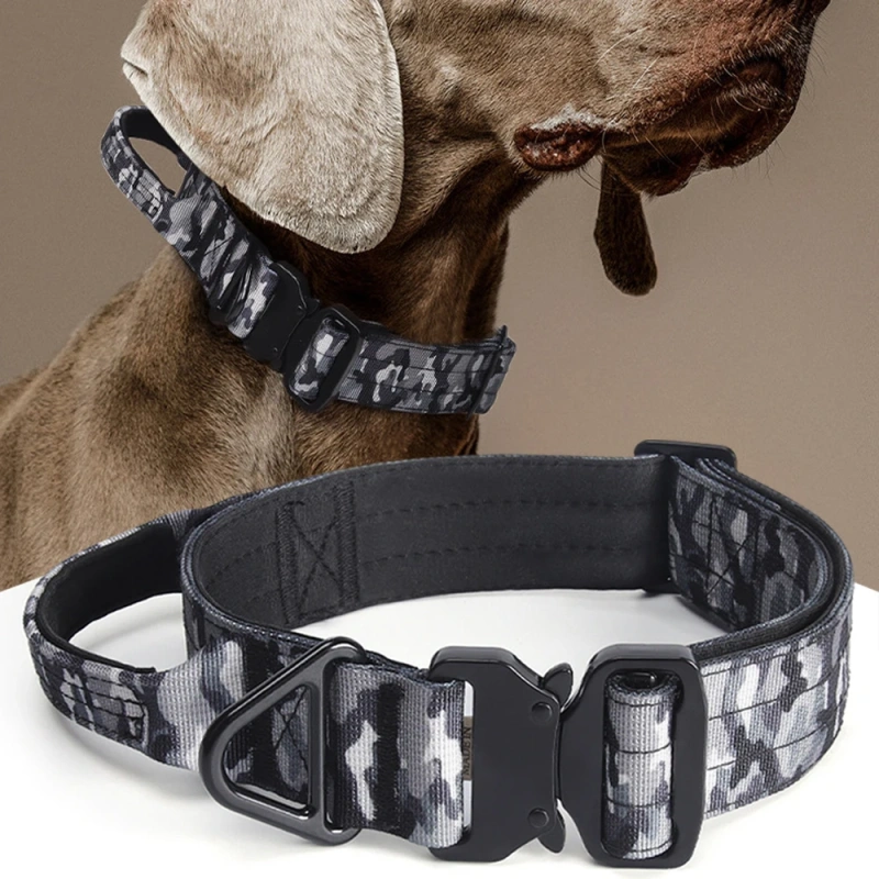 2025 Premium Tactical Dog Training Collar Nylon Adjustable with Control Handle Heavy Duty Metal Buckle D Ring for Large Dogs