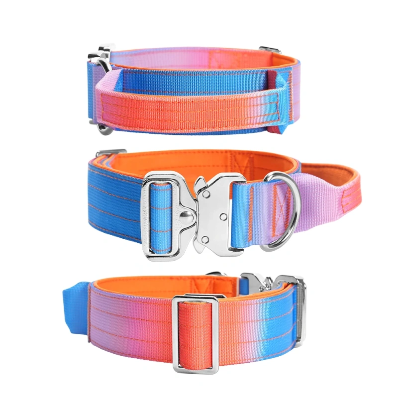 Fashionable Gradient Dog Collar Macaron Color New Pet Collars with Quick Release Metal Buckle Tactical Dog Collar with Handle