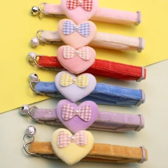 Cute Cat Collar Heart Bow and Bell Cat Ornaments Macaron Color Soft Velvet Adjustable Neck Strap Collar 6 Colors Pet Accessories