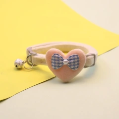 Cute Cat Collar Heart Bow and Bell Cat Ornaments Macaron Color Soft Velvet Adjustable Neck Strap Collar 6 Colors Pet Accessories