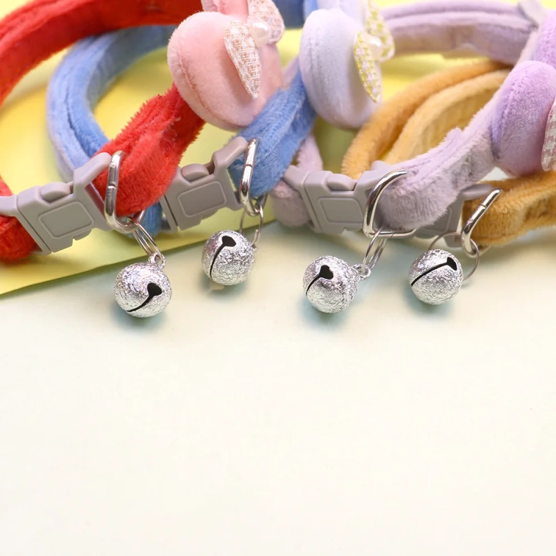 Cute Cat Collar Heart Bow and Bell Cat Ornaments Macaron Color Soft Velvet Adjustable Neck Strap Collar 6 Colors Pet Accessories