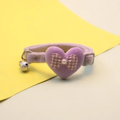 Cute Cat Collar Heart Bow and Bell Cat Ornaments Macaron Color Soft Velvet Adjustable Neck Strap Collar 6 Colors Pet Accessories