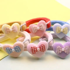 Cute Cat Collar Heart Bow and Bell Cat Ornaments Macaron Color Soft Velvet Adjustable Neck Strap Collar 6 Colors Pet Accessories
