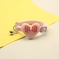 Cute Cat Collar Heart Bow and Bell Cat Ornaments Macaron Color Soft Velvet Adjustable Neck Strap Collar 6 Colors Pet Accessories