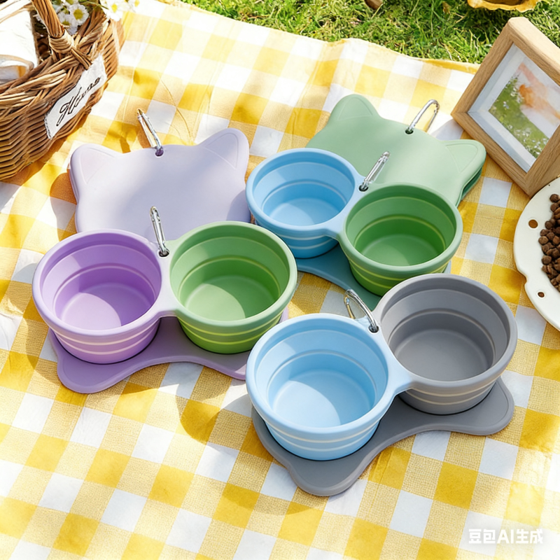 Portable Dog Bowl Foldable Silicone Dog Slow Feeder Bowl
