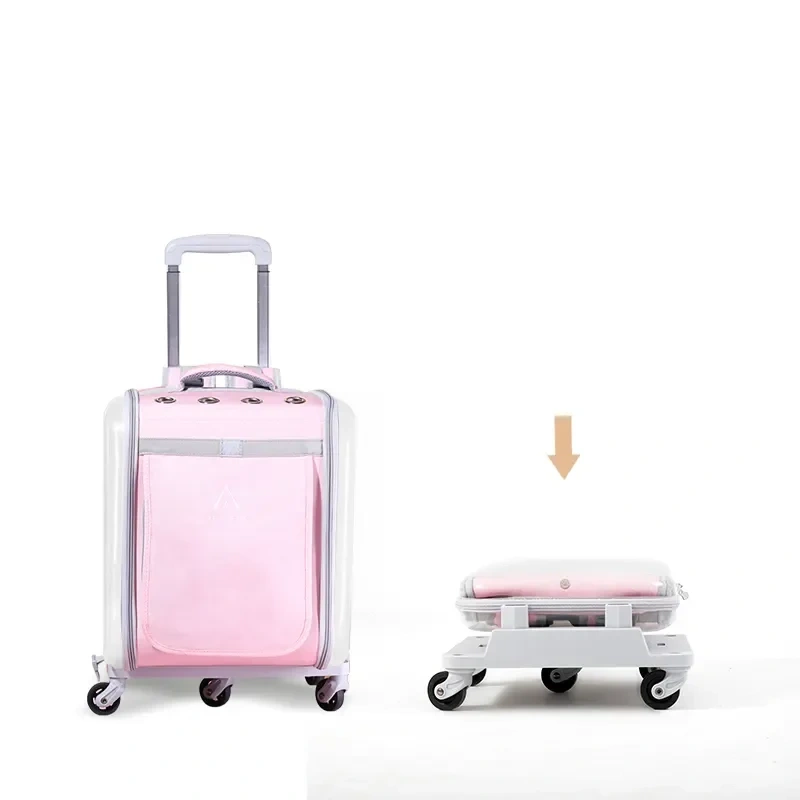 Wholesale Trolley Pet Cage Cat Out Backpack with Wheel Trolley case Foldable Breathable Dog Travel Trolley