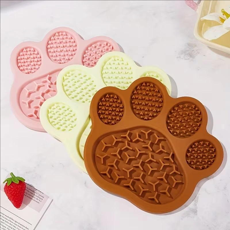 1pc Slow Feeder Dog Bowl with Paw Print Design Non-Spill Raised Edges Slow Eating Mat Durable Pet Food Dish for Puppies