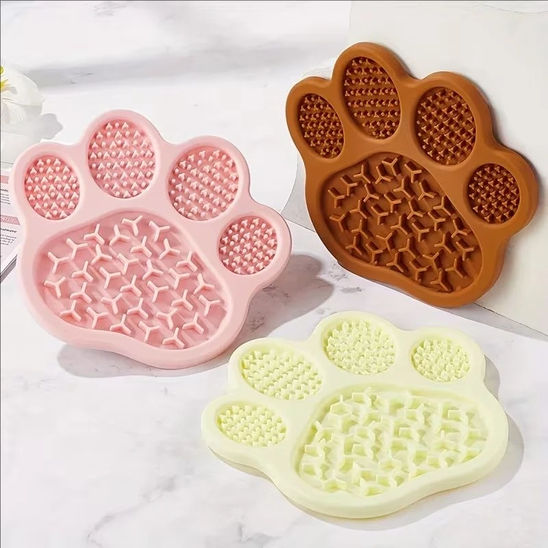 1pc Slow Feeder Dog Bowl with Paw Print Design Non-Spill Raised Edges Slow Eating Mat Durable Pet Food Dish for Puppies