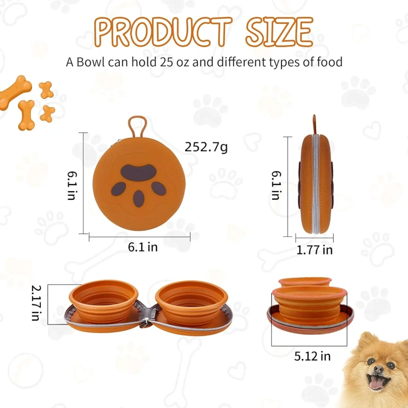 2 in 1 Foldable Pet Food Bowl Portable Silicone Puppy Dual Bowl Outdoor Travel Dog Drinking Bowl Folding Cat Bowls Dog Bowls