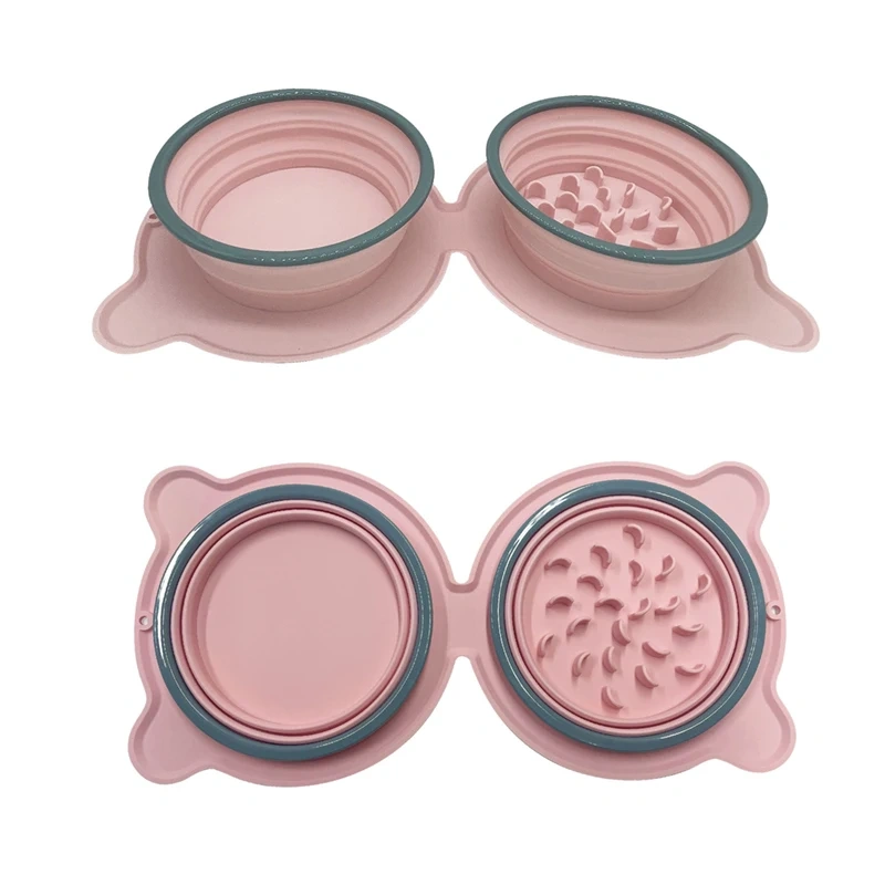New Custom Personalized Double Collapsible Water Portable Dog Food Outdoor Camping Silicone Foldable Pet Travel Bowl