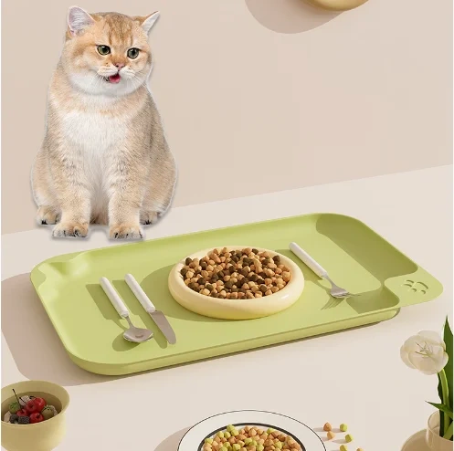Pet Meal Mat Waterproof, Anti Fouling, and Anti slip Cat Bowl Mat Plastic Large Tableware Cat Bowl Plate Food Cleaning Mat