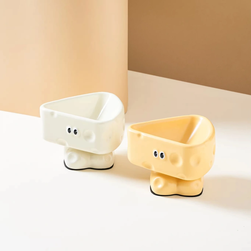 High-Leg Ceramic Cat & Bowl