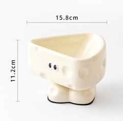 High-Leg Ceramic Cat & Bowl
