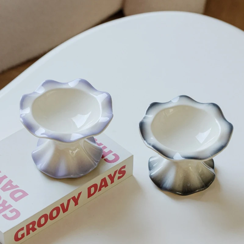 Ceramic Pet Bowl Cat Small Dogs Elevated Food Water Feeders Puppy Raised Drinking Eating Supplies Gradient Color Anti-slip