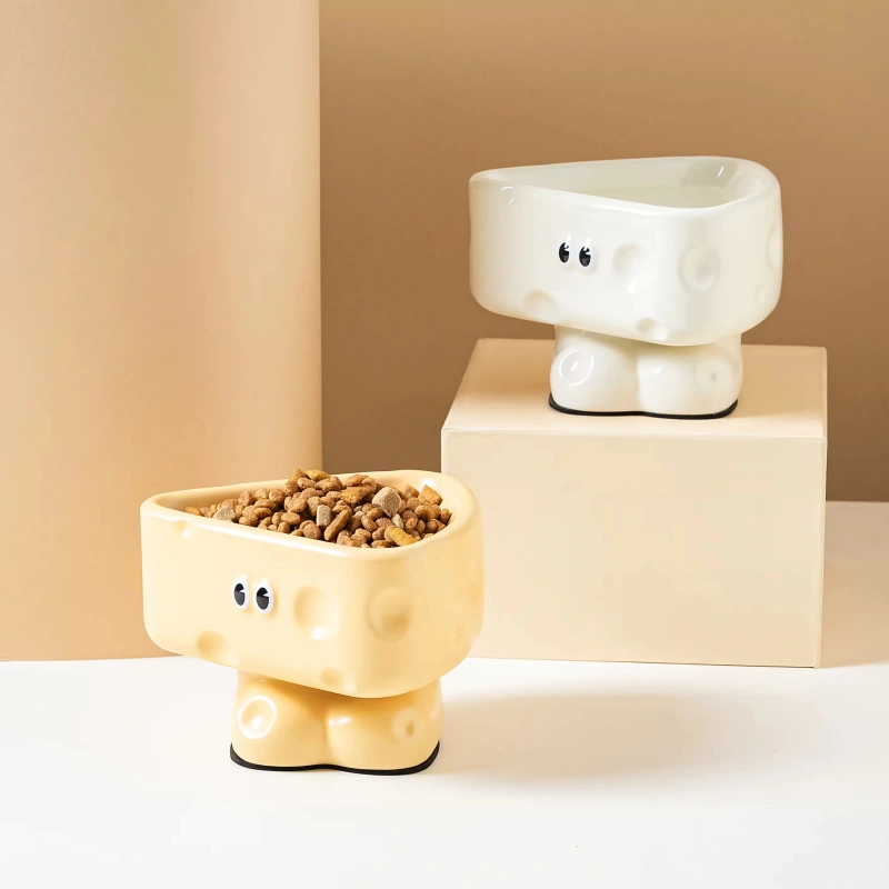 High-Leg Ceramic Cat & Bowl
