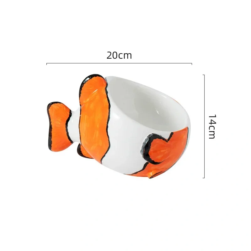 Painted Small Fish Shape Ceramic Dog Cat Bowl Drinking Water Food Bowl Anti overturning Neck Protection Lovely Pet Articles, 1Pc