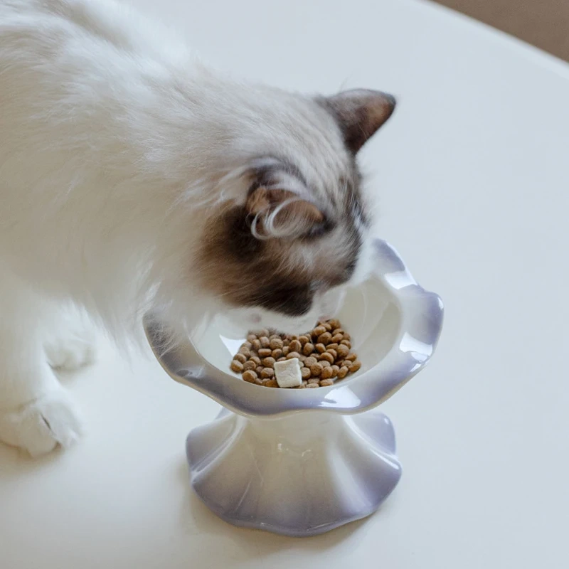 Ceramic Pet Bowl Cat Small Dogs Elevated Food Water Feeders Puppy Raised Drinking Eating Supplies Gradient Color Anti-slip