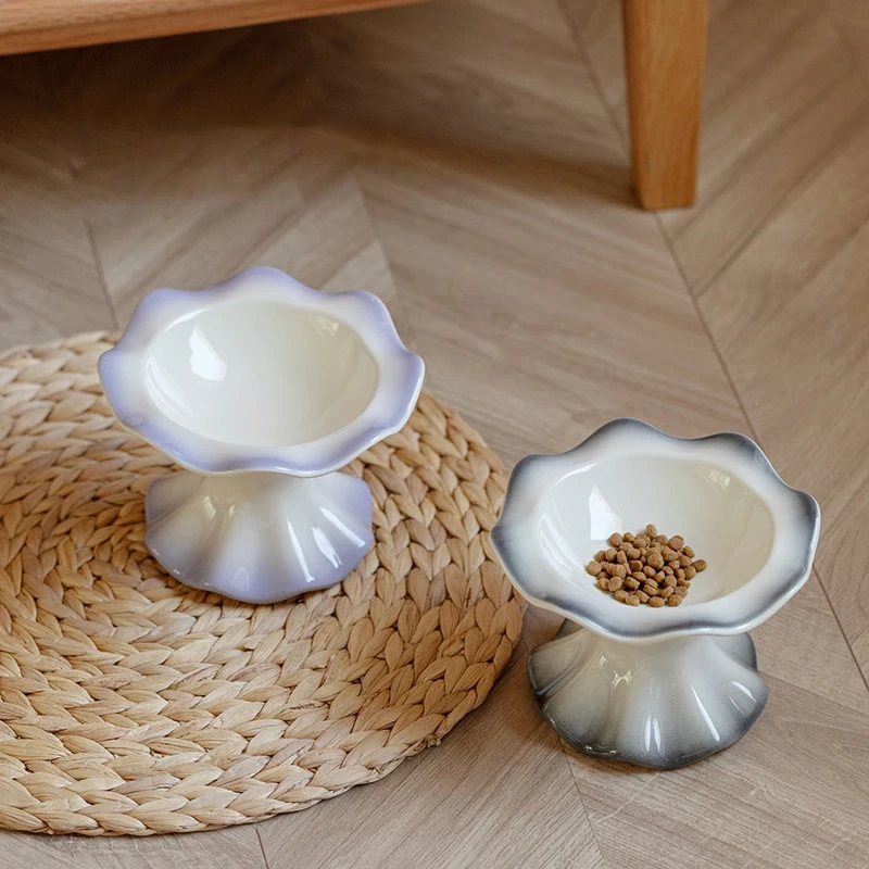 Ceramic Pet Bowl Cat Small Dogs Elevated Food Water Feeders Puppy Raised Drinking Eating Supplies Gradient Color Anti-slip