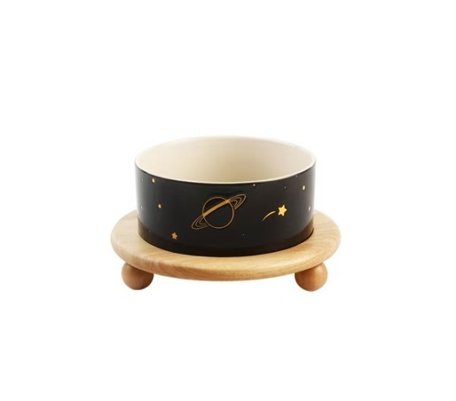 Ceramic Double Dog/Cat Food Bowl Protective Rack High Foot Design