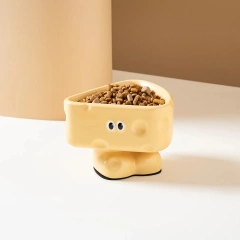 High-Leg Ceramic Cat & Bowl